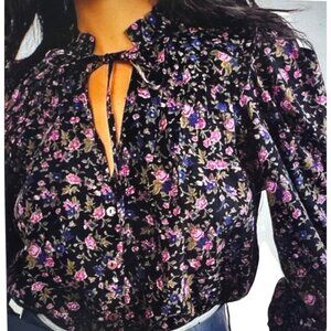NEW Free People Small Meant To Be Smocked Blouse Floral  Combo Peasant Boho